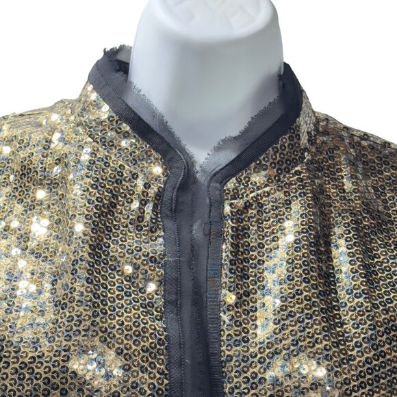 CHICO'S Women's Jacket Gold Sequined Leopard Accents Polyester Open Front Size 2 - Picture 4 of 9